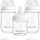 Numvim Natural Glass Baby Bottles with Gentle & Extra Slow Flow Nipples, Newborn Breastfeeding Bottle, Anti-Colic, Includes 1pcs SS Nipples(0 Month+) 2pcs S Nipples(1m+),3 Packs (White 3 Oz + 5 Ounce)