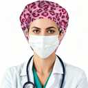 Working cap with button and sweatband adjustable surgical cap for men women (Pink, M)