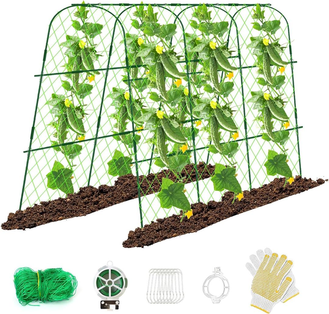 65"48" Cucumber Trellis for Raised Bed, U-Shape Garden Trellis for Climbing Plants Outdoor, Metal Arch Vegetables Trellis, Detachable Cucumber Plant Support for Tomato,Squash