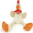goDog Checkers Skinny Rooster Squeaky Plush Dog Toy, Chew Guard Technology - White, Large