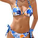 CUPSHE Women's Bikini Sets Two Piece Swimsuit V Neck Reversible Bottom Halter Self Tie Back Hook (Green, L)