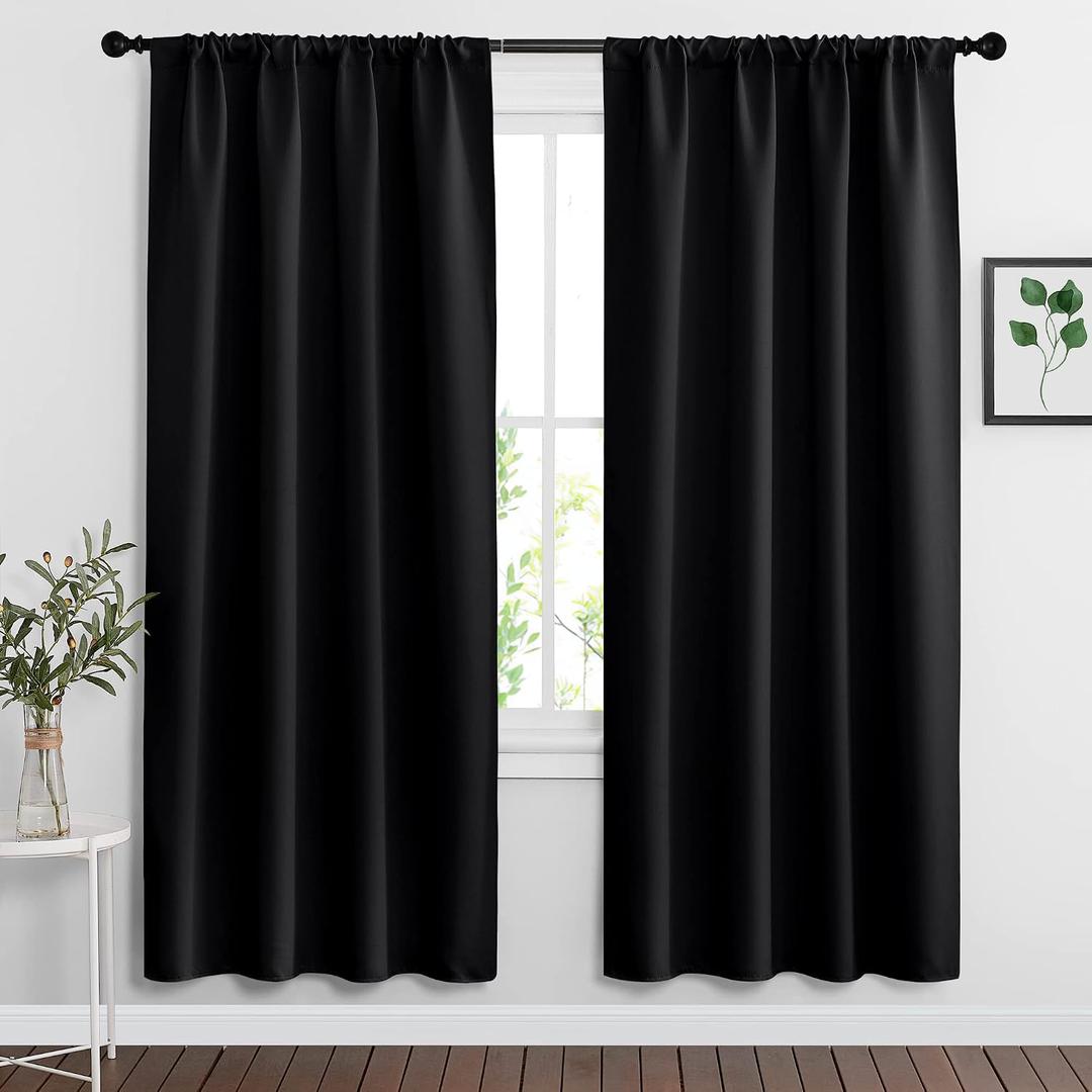 RYB HOME Black Blackout Curtains for Bedroom Living Room 72 inches Long, Thermal Insulated Privacy Rod Pocket Drapes for Nursery Office Home Theater, Width 42 by Length 72, 2 Panels Black, 42"W x 72"L (Pack of 2)