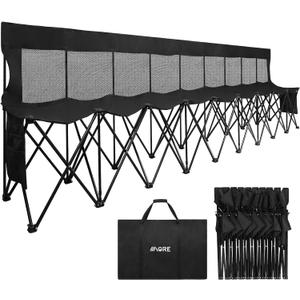 1MORE Soccer Bench,Portable Folding Team Bench,9 Seats w/Backrest.Black