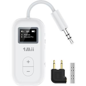 1Mii SafeFly Dual | Bluetooth 5.3 Adapter Bluetooth Transmitter w/Screen for Wireless Headphones, Wireless Audio Transmitter Use with 3.5 mm Audio Jack on Airplanes/Gym/TVs-Transmitter Only