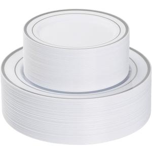 Goodluck 120PCS Silver Plastic Plates, Heavy Duty Disposable Silver Plates with 60 10.25 inch Dinner Plates and 60 7.5 inch Dessert Plates, Disposable Plates for Party, Holiday, Wedding