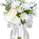 9 Inch Ivory White Wedding Bouquets for Bride Bridesmaid Champagne Rose Bridal Bouquet Artificial Fake Silk Cream Flowers Pearl Chains French Vintage Boho Rustic Church Decoration Toss Bouquet Prom