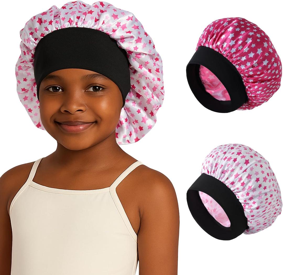 ZHENSILK Kids Satin Sleep Bonnet for Girls, Soft Hair Cap for Sleeping, Toddler Bonnet for Curly Hair (One Size, Color-a Pink)