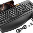 Wireless Keyboard and Mouse Combo, Ergonomic Wave Keys, Cushioned Plam Rest, Rechargeable, Phone Holder, Natural Typing, 2.4G Lag-Free, Full Size Keyboards Cordless Set for Windows/Mac -SABLUTE (Black&Orange)