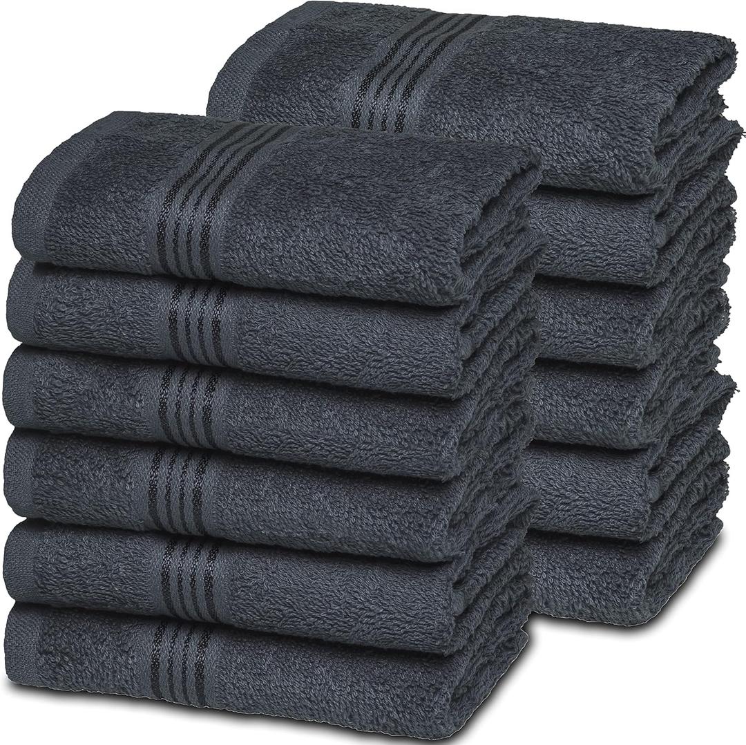 Belizzi Home Ultra Soft Cotton Washcloths, Contains 12 Piece Face Cloths 12x12 inch, Ideal for Everyday use Face Towels, Compact & Lightweight Multi Purpose Washcloths - Charcoal Grey