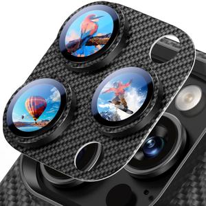 Uyiton for iPhone-16-Pro-Max/16-Pro/iPhone-14-Pro-Max/14-Pro Camera Lens-Protector: [Kevlar Weave Design][Strong Adsorption][Ultra-Thin] Metal Tempered Glass Rear Camera Screen Cover - Kevlar Black