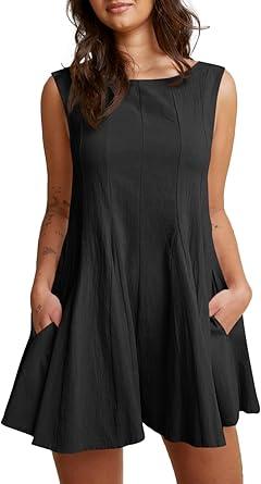 Cicy Bell Women's Summer Backless Rompers Dresses Babydoll Sleeveless Flowy Short Jumpsuit Casual Dressy Vacation Outfits (Small, Black)