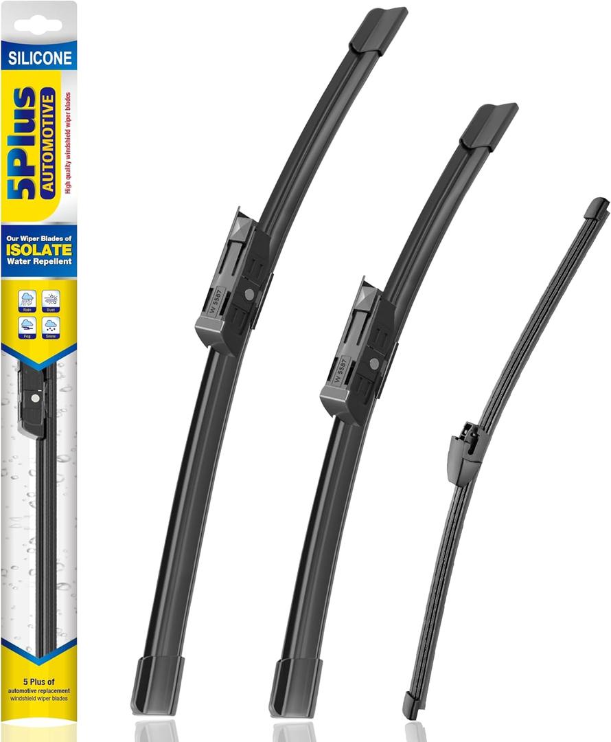 5 PLUS Silicone Windshield Wipers Replacement for 2007-2017 VW Volkswagen Tiguan Wiper Blades(Set of 3),Automotive Replacement Windshield Wiper Blades For My Car-24"/21"/13"