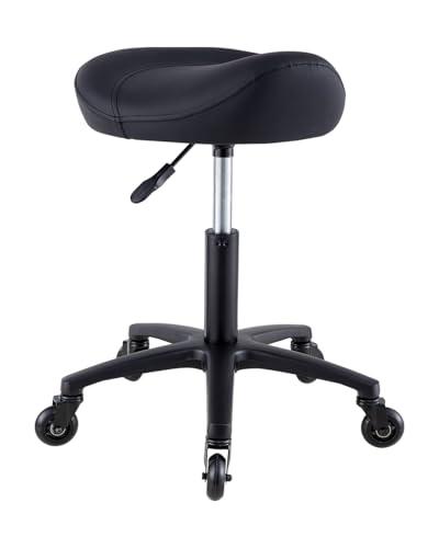 Towning Ergonomic Saddle Stool Chair with Wheels, Ultra-Quiet Rolling Salon Stool with Comfortable Thick Saddle Seat, Adjustable Stool Suitable for Commercial Office and Home Use