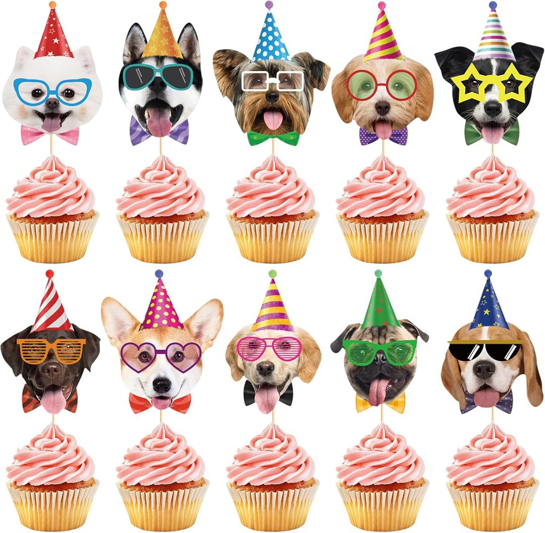 Hooqict 40Pcs Dog Cupcake Toppers Birthday Cake Decorations Puppy Cupcake Toppers for Kids Boys Girls Pet Dog Themed Birthday Party Decorations Supplies