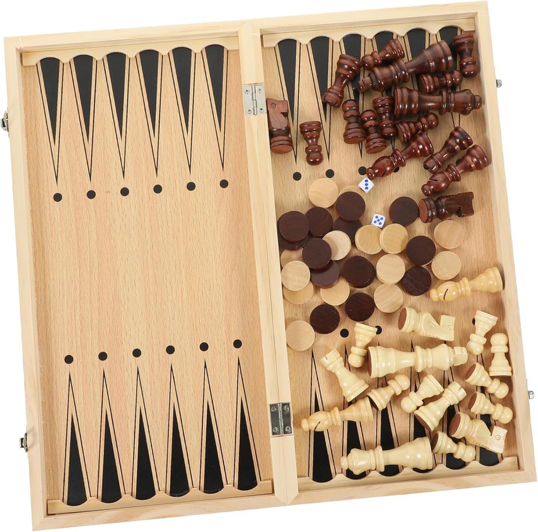 1Set Chess Checkers Travel Game Portable Folding Chessboard for Home School and Outdoor Fun