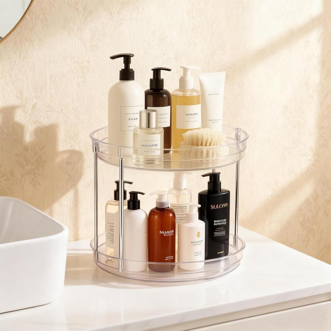 2-Tier Clear Lazy Susan Turntable Organizer,9,5" Rotating Spice Rack For kitchen Cabinet
