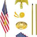 SENZHIYI Indoor Flag Pole Kit with Golden Eagle Topper - 6-8ft Stainless Steel Commercial Indoor Flagpole with Embroidered US Flag, Heavy Base for Home Office Government DepartmentGolden 1 Pack