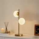 Mid Century Modern Table Lamp, 2 LED Bulbs Included Gold Globe Nightstand Light, Contemporary Bedside Lamp for Bedroom Living Room Study Room Decor