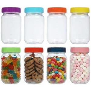 novelinks 16 oz Plastic Mason Jars with Colorful Lids, Leakproof 16oz Clear Plastic Jars with Lids, Reusable Storage Containers for Household Use (8 Pack)