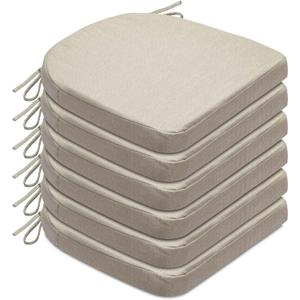 Chair Cushions Set of 4 or 6 Thick Foam Seat Pad Chair Cushion 17"x16" with Ties and Removable Washable Cover for Dining Chairs, Office | Hardwood | Metal Chairs (6, Cream)
