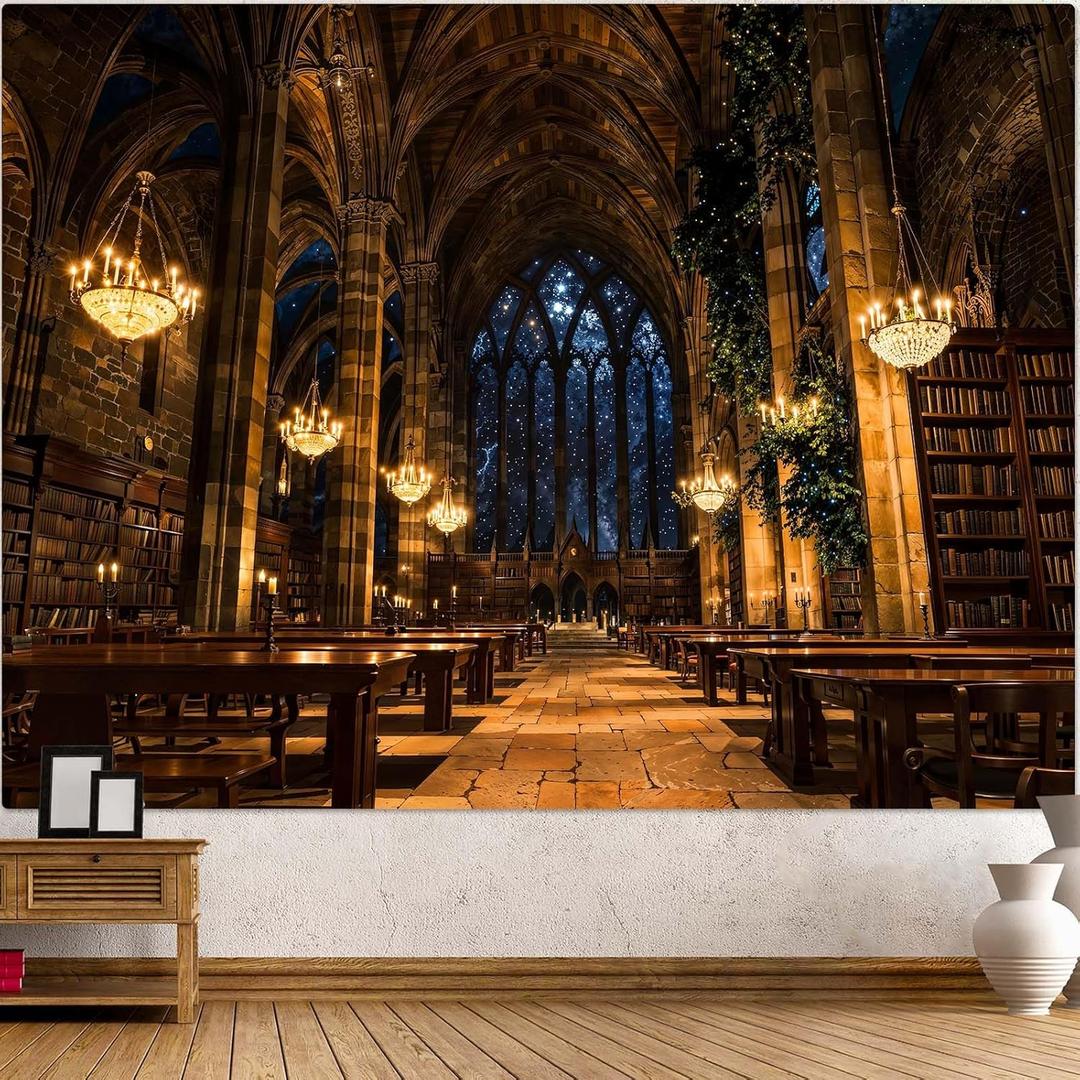 Lunerfex Vintage Bookshelf Library Tapestry Wall Decor Tapestry for Bedroom Art Tapestries Wall Hanging for Bedroom Living Room Bookshelf04 44"x60" (Black Yellow)