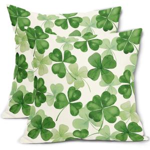 St Patricks Day Pillow Covers 18 x 18 Inch Set of 2 for Watercolor Sage Green Lucky Shamrock Decor Throw Pillows Spring Holiday Outdoor Farmhouse Decorative Cushion Cases for Couch Decoration