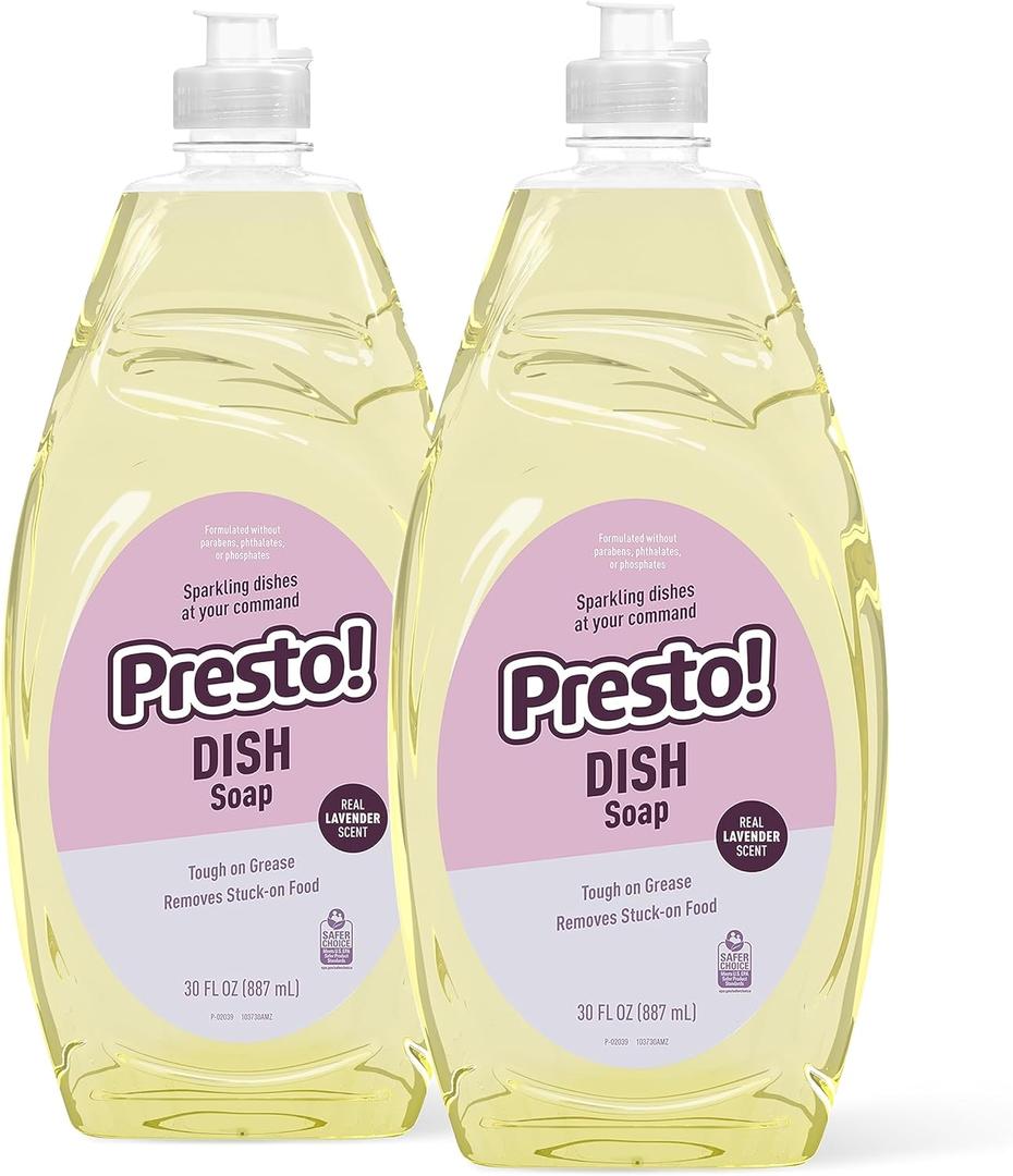 Amazon Brand - Presto! Liquid Dish Soap, Lavender Scent, Cuts Grease & Grime, Concentrated Formula, 30 fl oz, Pack of 2