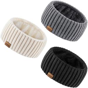 Sofier Winter Headbands for Women 3 Pack Knit Ear Muffs With Thick Fleece Lined Cold Weather Ear Warmers Christmas Stocking Stuffers Gifts (Black+Beige+Gray)