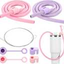 Baderke 2 Set Extra Long 35" Reusable Silicone Straws Compatible with Stanley 40 oz Tumbler Large Water Wine Bottle Flexible Drinking Straws & Cleaning Brushes Tumbler Accessories (Pink,Purple)