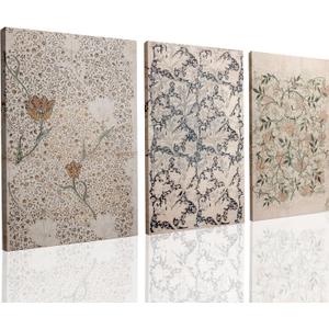 UCRAASDEB Framed Vintage Botanical Canvas Wall Art Set of 3 Neutral Antique Floral Pictures Poster Farmhouse Boho Flowers Painting Prints for Living Room Bedroom 16'' x 12''