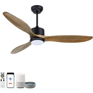 Ovlaim 52 Inch Wood Ceiling Fan, ETL Listed Quiet DC Motor Indoor Outdoor Ceiling Fans with Lights Remote Control, 3 Blade Smart Ceiling Fan for Bedroom Living Room