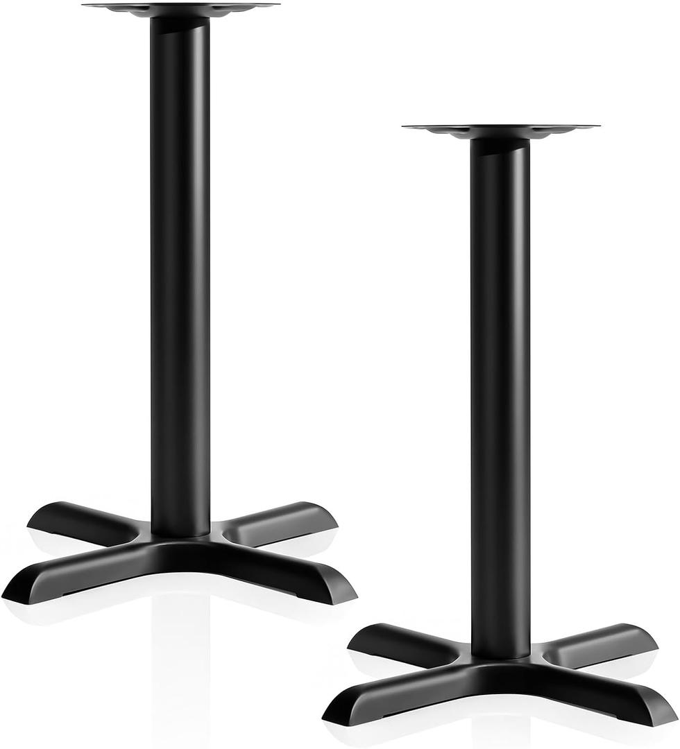 Leinuosen 2 Pack Heavy-Duty Table Base 22'' x 22'' Cast Iron X-Base with 3" Dia. Bar Height Column, 500 Lbs Capacity, for Restaurant Cafe Dining Tables