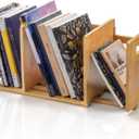 ZOOFOX Bamboo Desktop Bookshelf, Expandable Desktop Organizer, Small Display Shelf Book Rack for Office Supplies, Home Tabletop