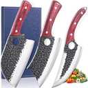 Butcher Knife Set, 3PCS Hand Forged Meat Cleaver, Sharp Serbian Chef Knife & Kitchen Knives & Viking Knives Set for Meat Cutting, Boning Knives for HomeCampingBBQ Gifts Idea Men