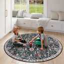 Lahome Moroccan Trellis Washable Round Rugs, Non-Slip Soft Round Rug 4ft Ultra-Thin, Small Vintage Circle Carpet for Entryway Kitchen Bedroom Nursery Bathroom Elise, Black/Multi