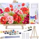 MaiMMaledy Paint by Numbers Kit for Adults Beginners 8Wx12L inch Canvas Pictures with Framed Drawing Painting Works with Wooden Triangle Easel Acrylic Pigment Poppy Flowers (Poppy Flowers 8x12inch)