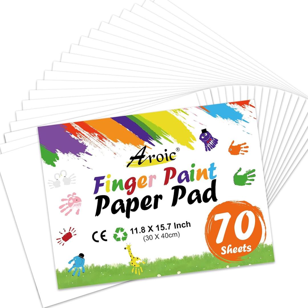 70 Sheets Finger Paint Paper, 11.8" x 15.7" Thick Art Paper for Kids & Toddlers, Ideal for Finger Painting, Crayons, Watercolor, Markers, Classroom Home Art Projects, Gift for Toddlers
