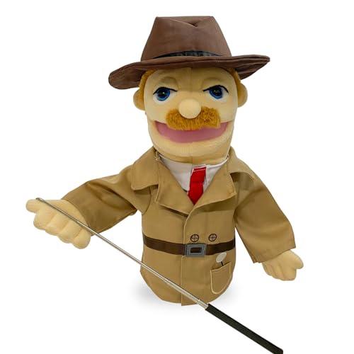 Okegztoa 16"Puppet Entriloquist Puppet,Hand Puppets for Kids Plush Detective Puppets for Adults with Removable Mouth Puppets for Kids Ages 4-8，Hand Puppets for Adults with Scalable Puppet Control Rod