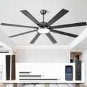 Large Ceiling Fans with Lights, Modern 72 Inch 8 Blade Outdoor Ceiling Fan with Remote APP Control - Dimmable Black Big Fan light Indoor Reversible 6 Speed Quiet DC Motor