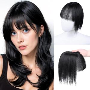 VERNA Bangs Hair Clip 3603D Cover Hair Toppers for Women,100% Real Human Hair Natural Black Clip in Bangs,Hairpieces for Daily Wear(5 * 9.5)