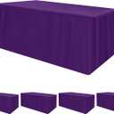 HolidayIdeas Fitted Tablecloths for 8 Foot Rectangle Table, Wrinkle Resistant Washable Table Cover 30x96 Inch for Vendor Booth Display, Banquet, Trade Show, Purple, 4 Pcs