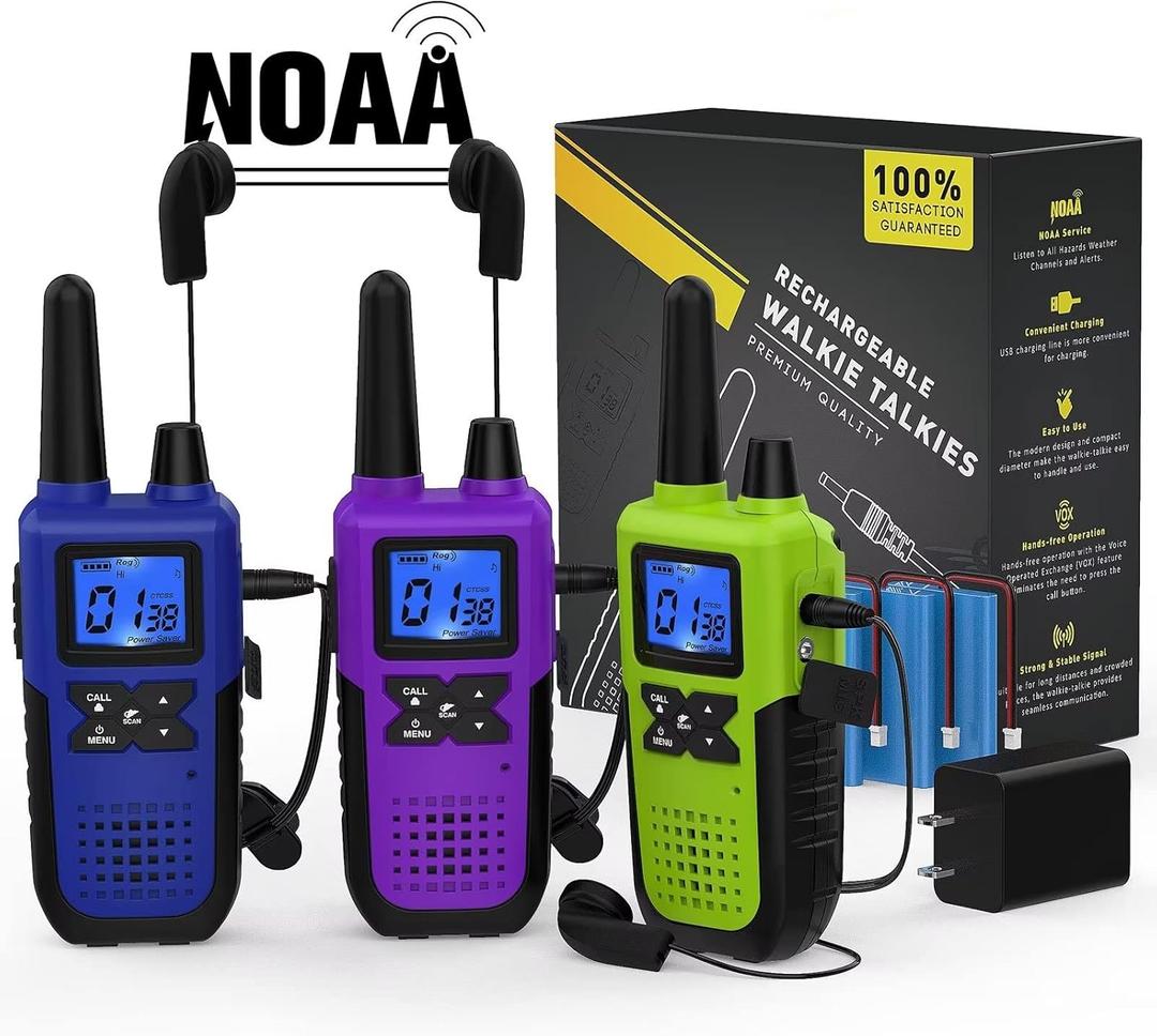 Walkie Talkies Rechargeable for Adults Long Range with Earpiece NOAA Weather Alert, Multi-purpose 2 Way Radio 3 Pack for Team Work Senior Care Kid Adventure Family Camping Hiking Skiing Cruise (Blue Green Purple) Walkie Talkies Rechargeable for Adults Long Range with Earpiece NOAA Weather Alert, Multi-purpose 2 Way Radio 3 Pack for Team Work Senior Care Kid Adventure Family Camping Hiking Skiing Cruise (Blue Green Purple)