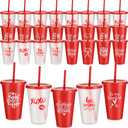 Ziliny 36 Pcs Valentine's Day Tumbler Bulk with Straw and Lid 24 oz Reusable Plastic Heart Cup Clear Red Cups for Coworker Teacher Gifts for Valentines Wedding Anniversary Party Supplies