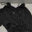 Sexy Open Front V Neck Ruffle Sheer Mesh Lace Wireless Babydoll Lingerie Dress with Thong 2 Piece (Large, Black)