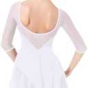 IBAKOM Ballet Leotards Dress for Women 3/4 Mesh Sleeve V Neck Scoop Back Gymnastics Leotard Slim Fit Ballerina Dance Leotard M