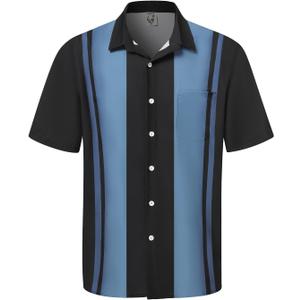 Hardaddy Men's Vintage Bowling Shirt Short Sleeve Button Down Hawaiian Summer Beach Casual Shirts (Medium, Blue-4)