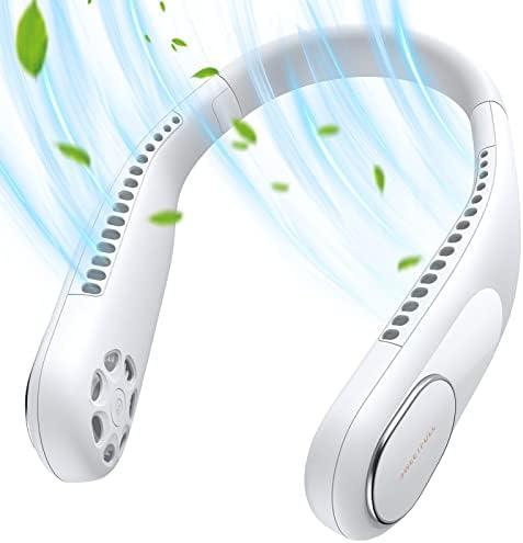 SWEETFULL Portable Neck Fan Bladeless Personal Fan 4000mAh Rechargeable Battery Operated Wearable Small Fan, 360° Cooling Airflow, 3 Speed Neck Cooler for Women Men (5000mAh, Black) (Light White)