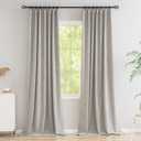 Novecozy 100% Blackout Curtains 96 Inches Long, Linen Thermal Insulated Curtains & Drapes for Bedroom/Living Room, Rod Pocket/Back Tab/Hook Belt/Ring Clips (2 Panels, W50 x L96, Greyish White)