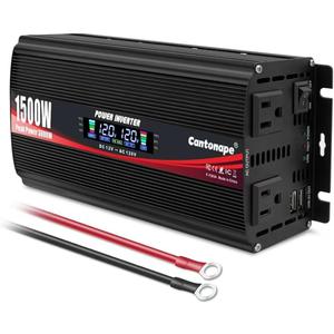 1500W Power Inverter 12V to 110V/120V Car Charger Converter with LCD Display, 3.1A Dual USB Ports 2 AC Outlets Car Adapter for RV, Truck, Solar, Off-Grid, Vehicle, Black