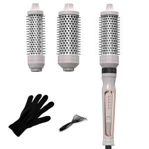 Traveling 60 Mins Auto Off Thermal Brush 3 in 1 Set Ionic Heated Round Curling Create Volume & Smoother Hair Style for Fully Dried Hair Ceramic Fast Heating Curling Iron Brush with Temperature